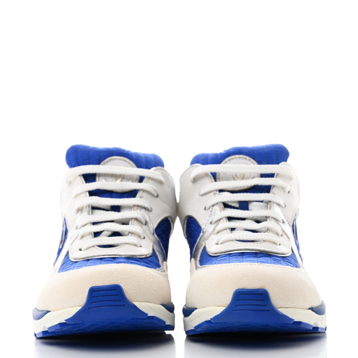 Chanel Suede Calfskin CC Sneakers 38 White Blue Yellow 2 of 9