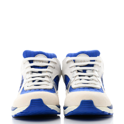 Chanel Suede Calfskin CC Sneakers 38 White Blue Yellow 2 of 9