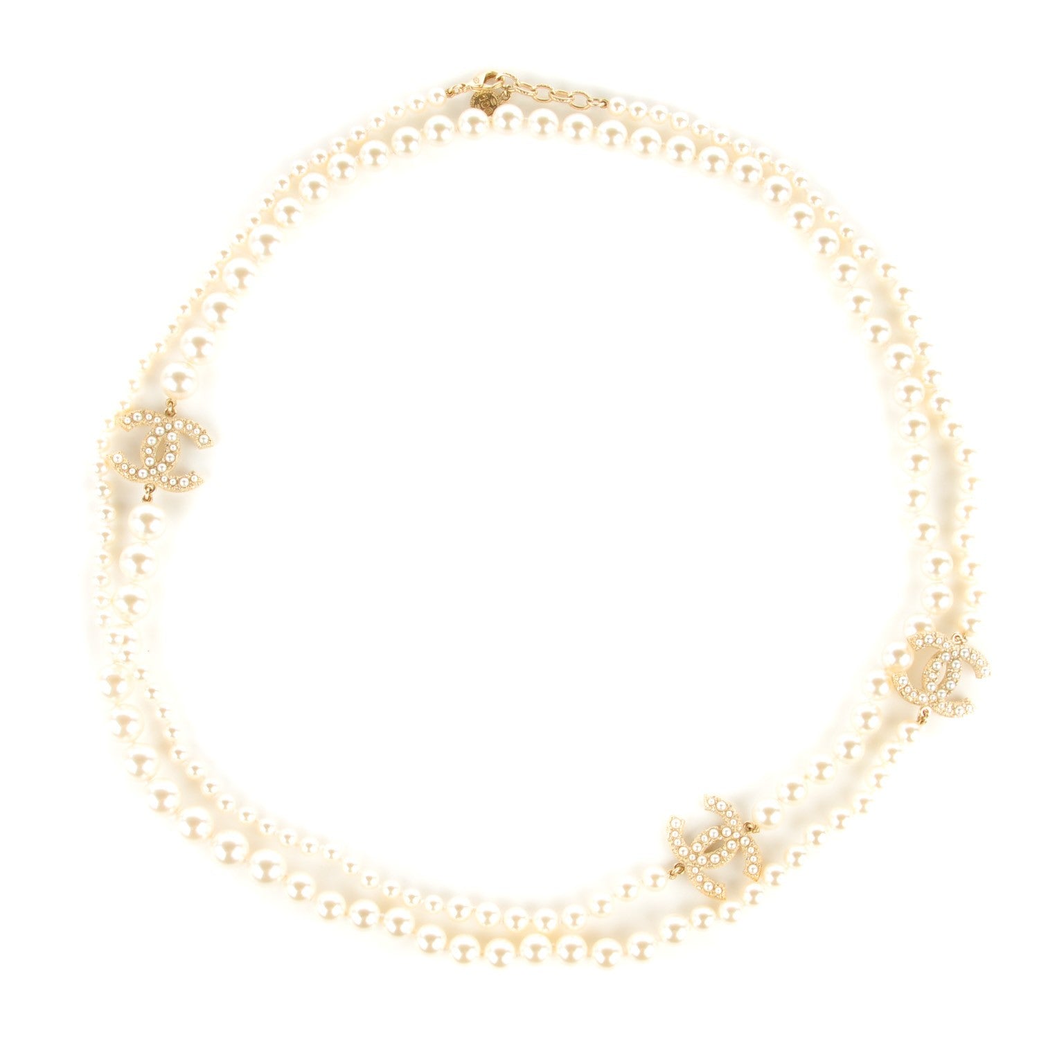 Chanel Graduated Pearl CC Long Necklace Gold 1 of 6