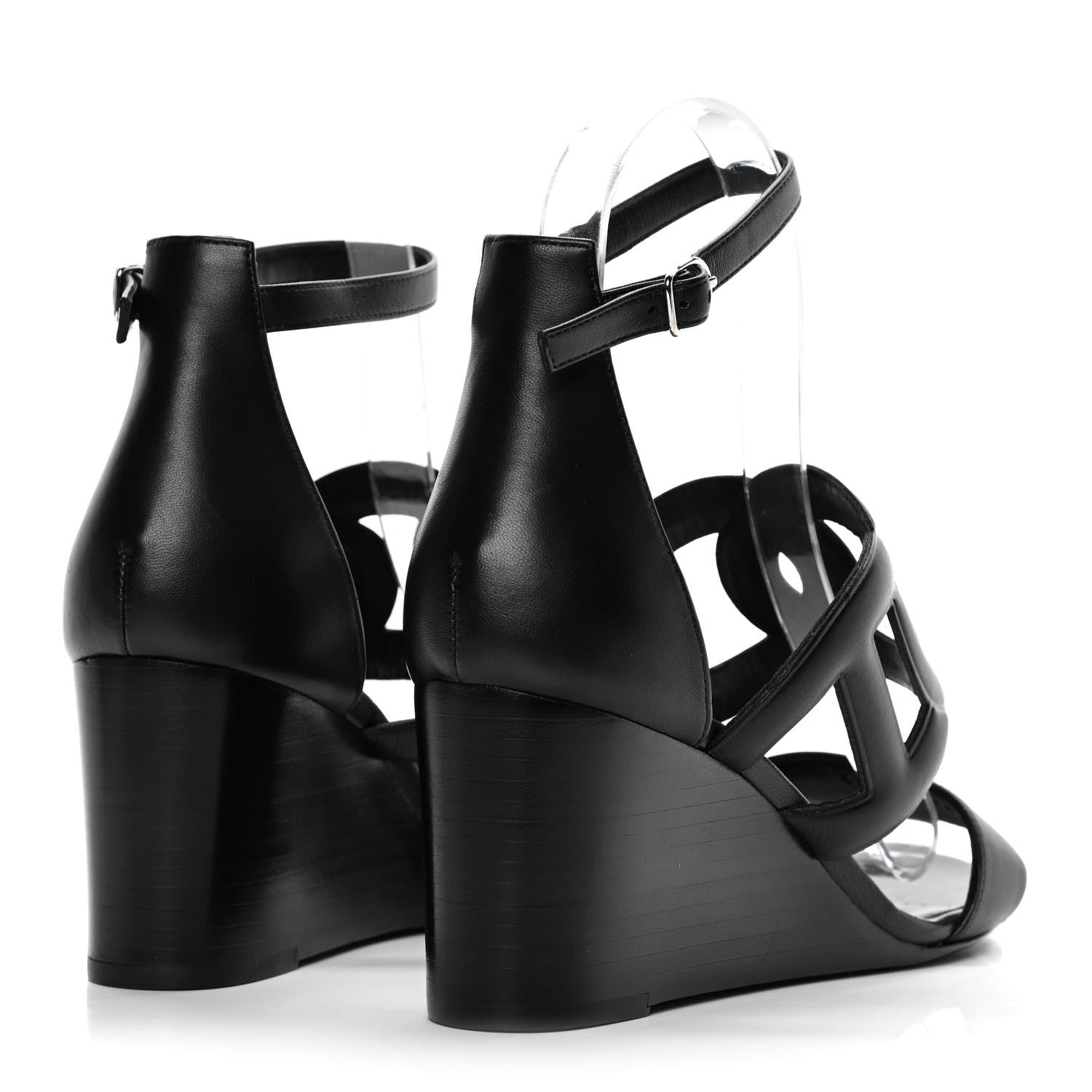 Hermes Nappa Brisbane Wedge Sandals 37 Black 4 of 12