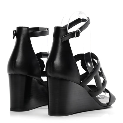 Hermes Nappa Brisbane Wedge Sandals 37 Black 4 of 12