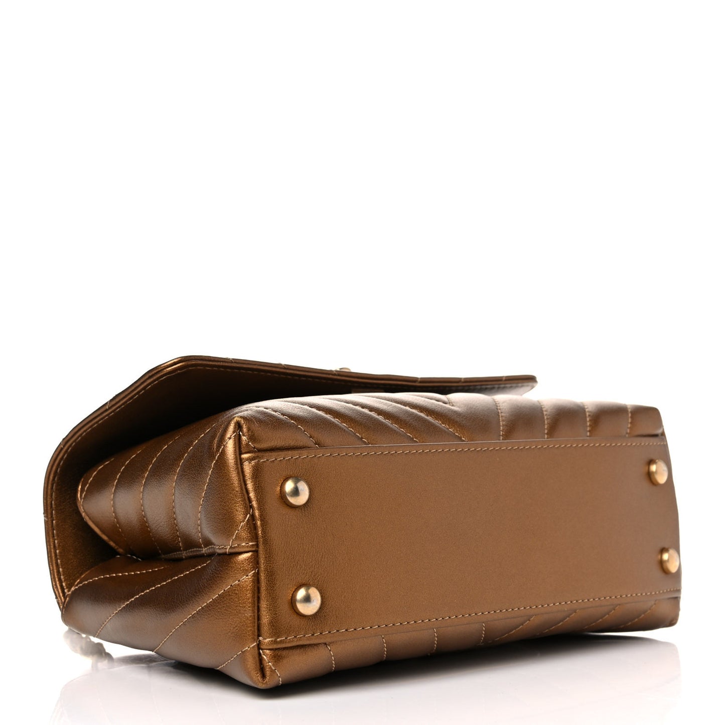 Metallic Calfskin Chevron Quilted Mini Coco Handle Flap Gold