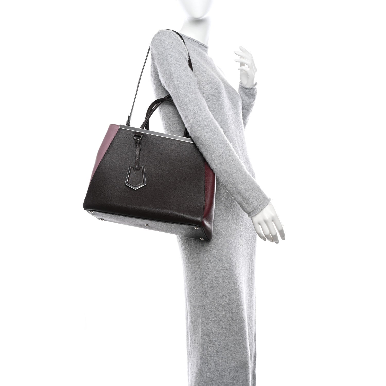 Fendi Vitello Elite Colorblock Regular 2Jours Tote Caffe Black Bordeaux Glicine 2 of 16