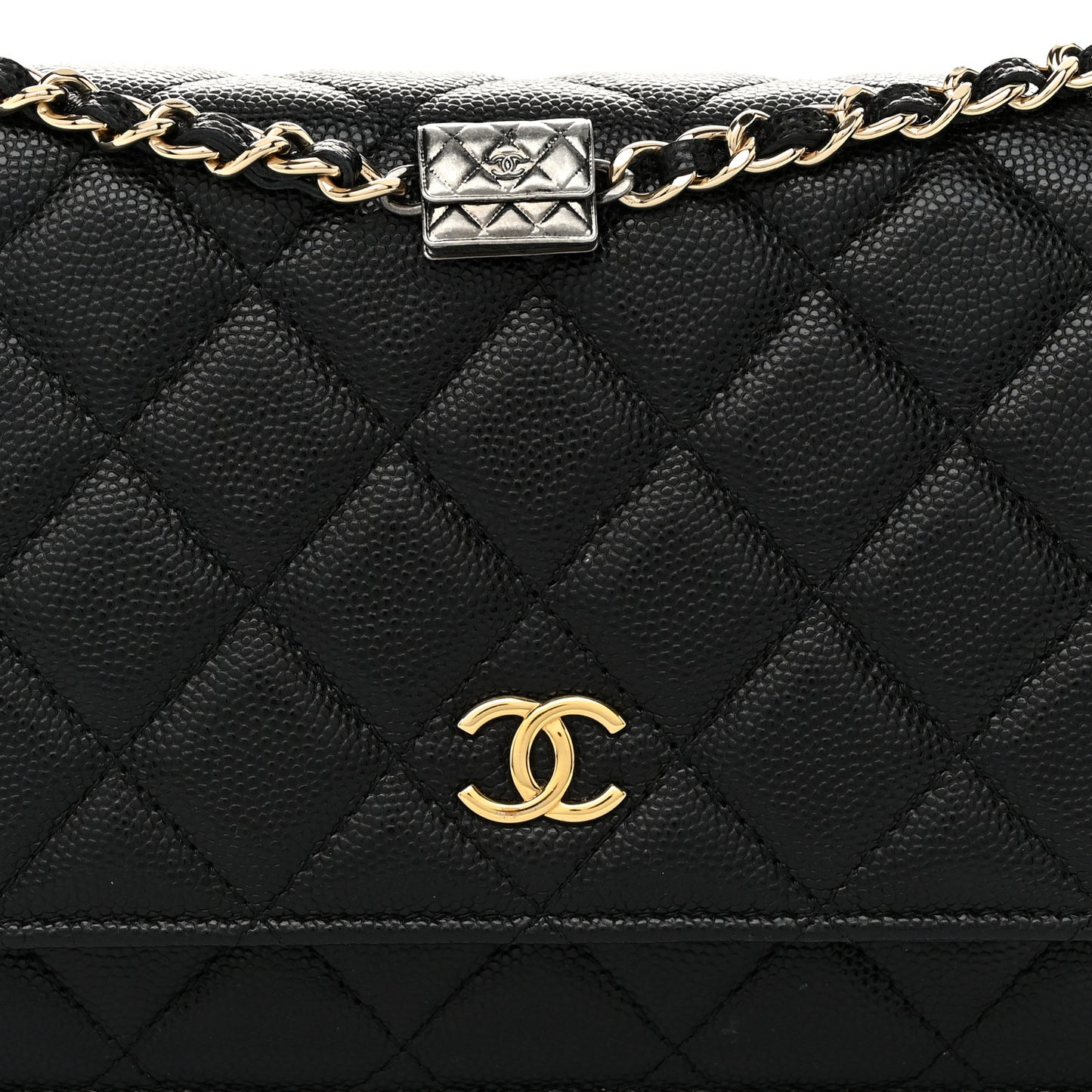 Caviar Quilted Wallet With Charms On Chain WOC Black