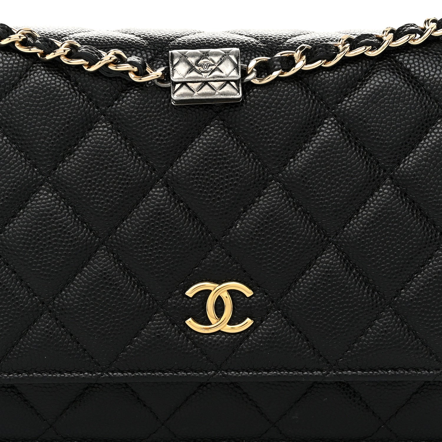 Chanel Caviar Quilted Wallet With Charms On Chain WOC Black 8 of 11