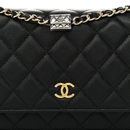Chanel Caviar Quilted Wallet With Charms On Chain WOC Black 8 of 11