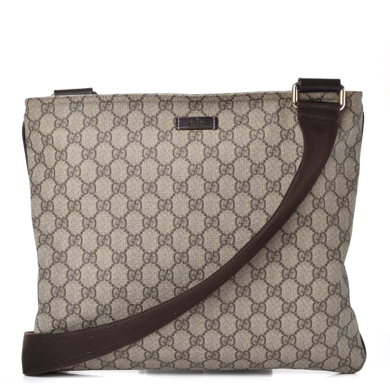Gucci GG Supreme Monogram Medium Flat Messenger Bag Dark Brown 1 of 7