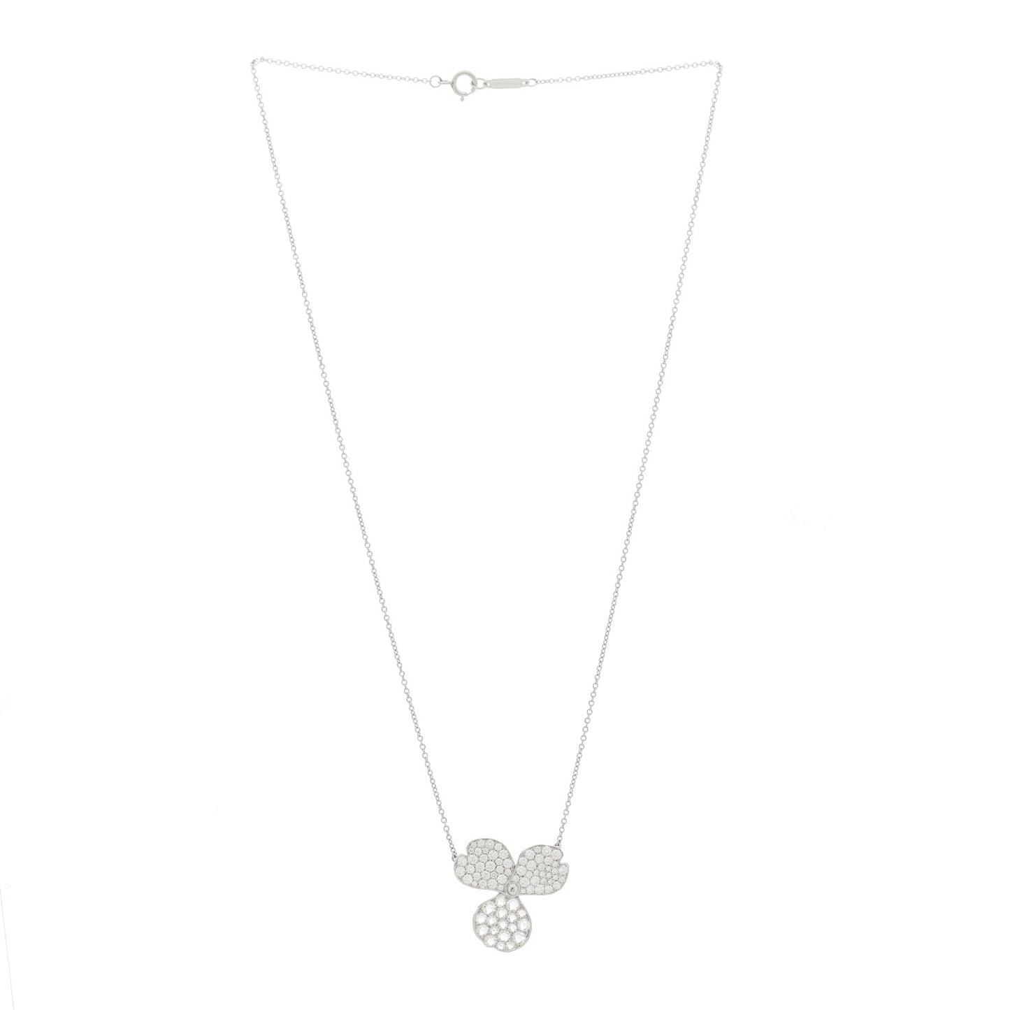 Platinum Diamond Large Paper Flowers Pave Pendant Necklace