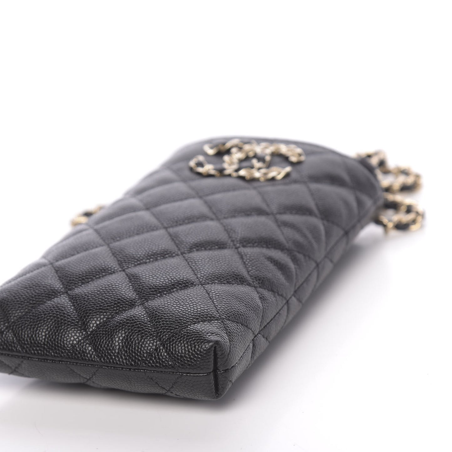 Caviar Quilted French New Wave Phone Holder With Chain Black