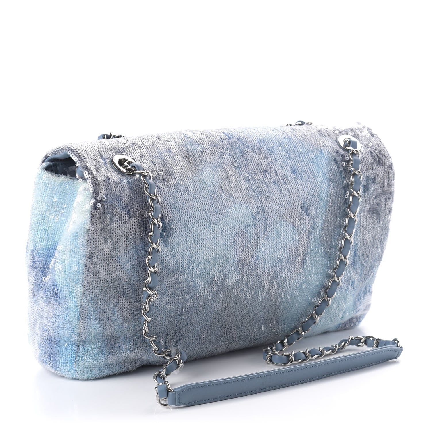 Chanel Sequin Large Waterfall Flap Light Blue 3 of 10