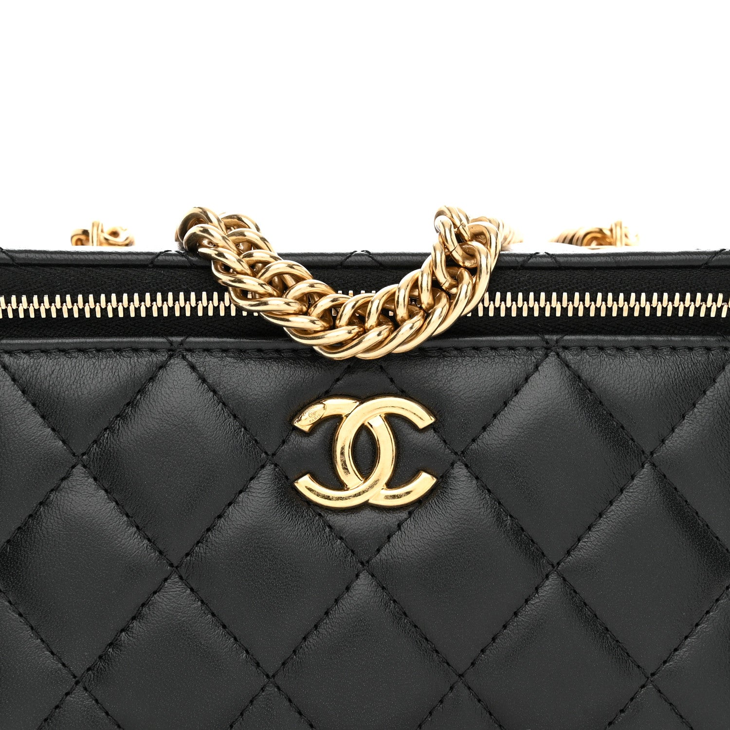 Chanel Lambskin Enamel Quilted Logo Small Vanity Case With Chain Black 8 of 11