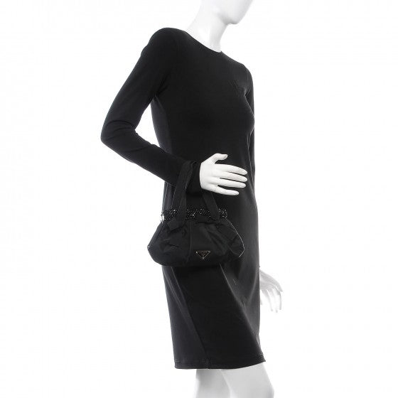 Tessuto Nylon Bead Evening Bag Black
