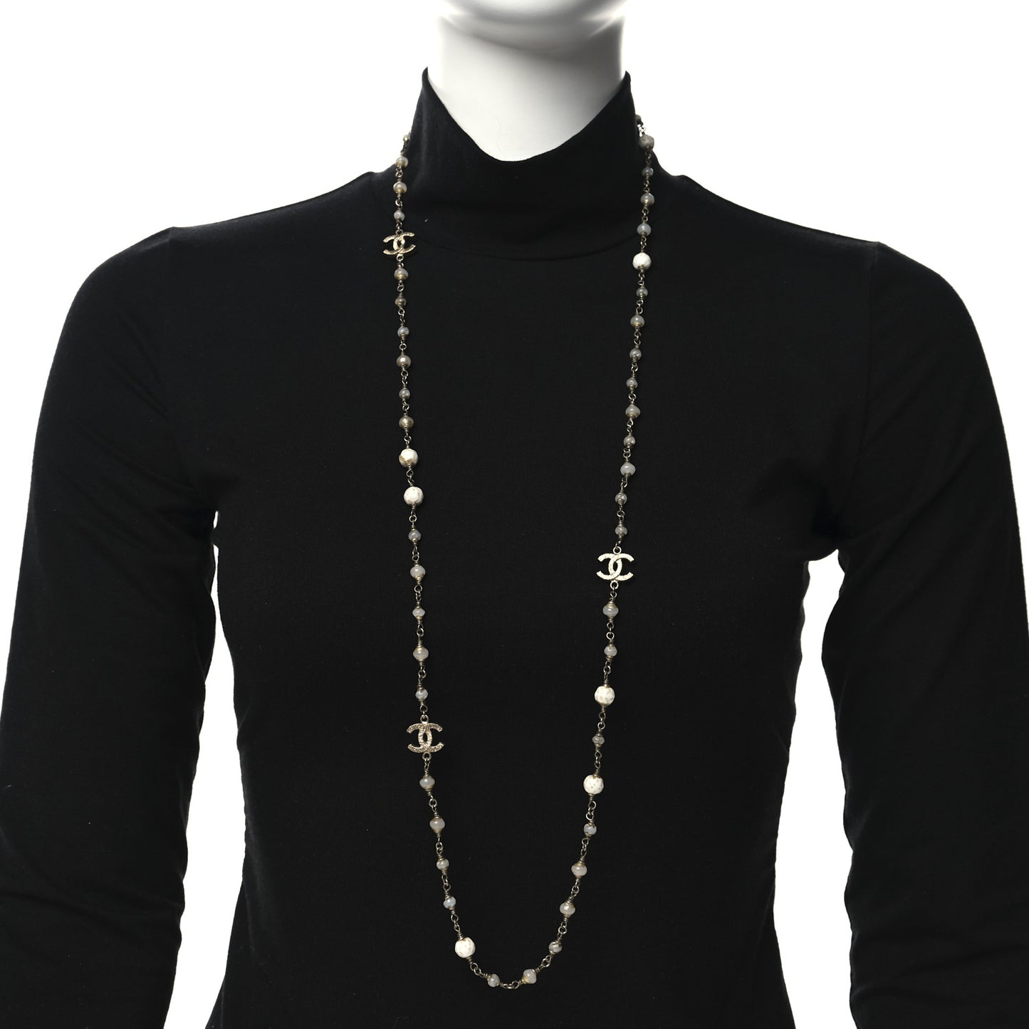 Beaded Enamel CC Necklace Gold