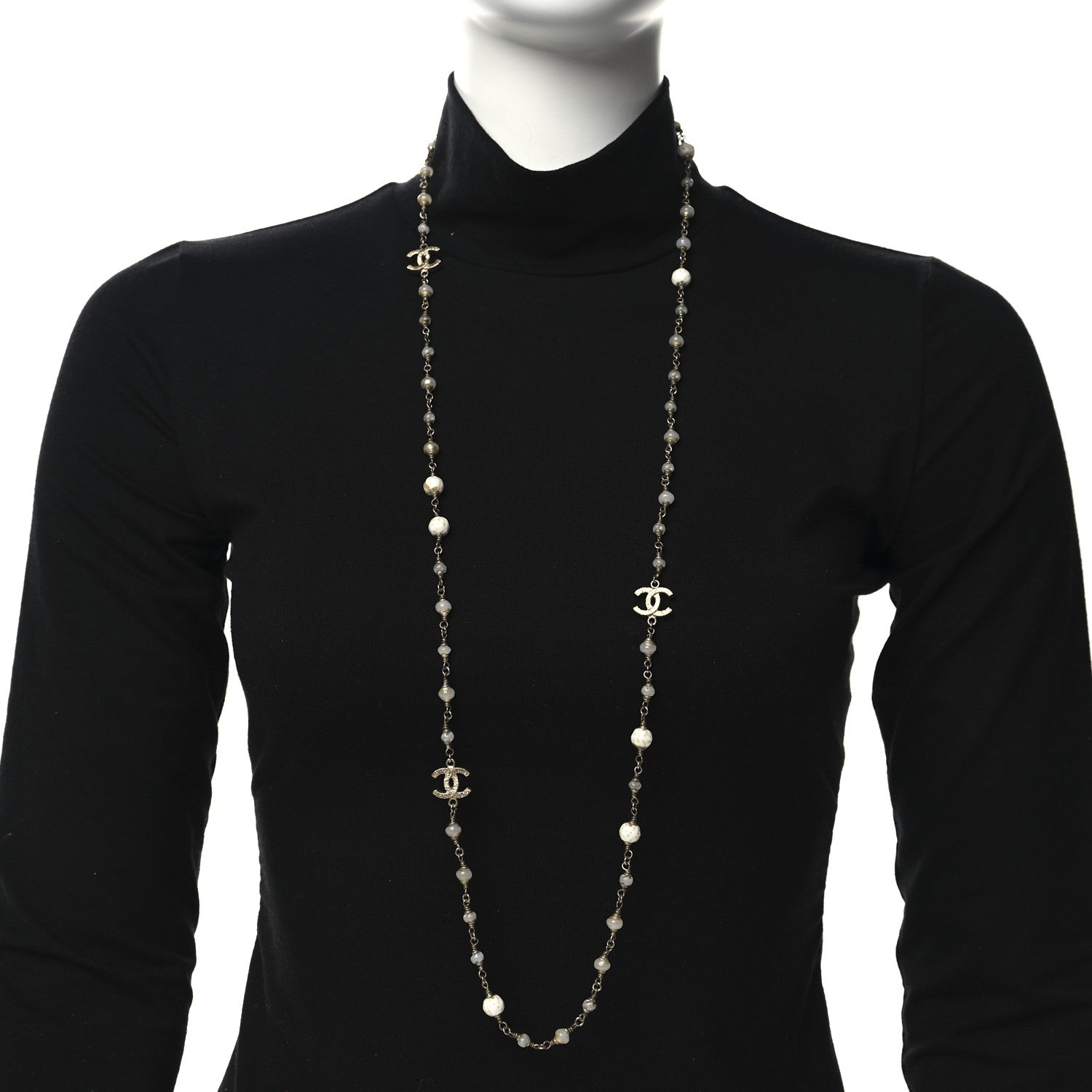 Chanel Beaded Enamel CC Necklace Gold 2 of 4