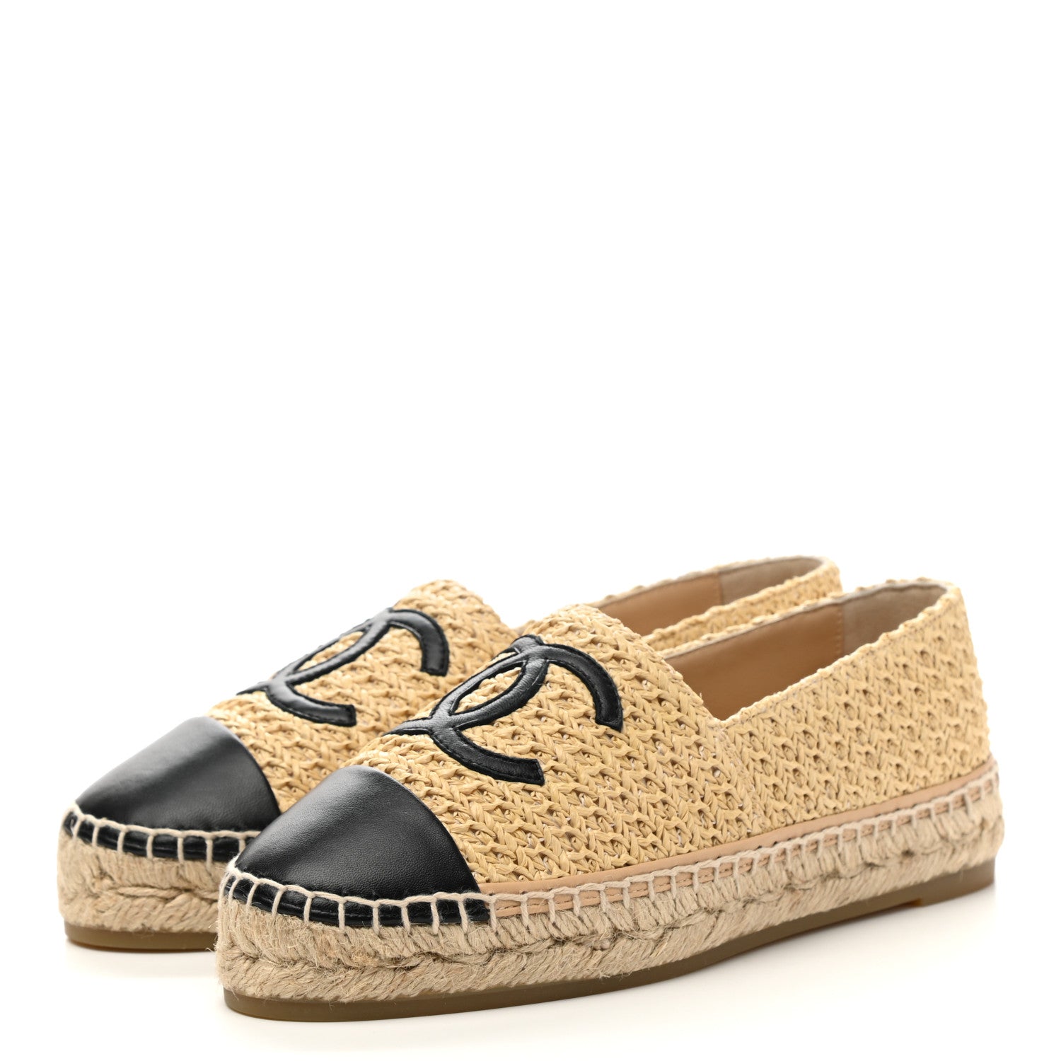 Chanel Braided Fabric Lambskin CC Espadrilles 37 Beige Black 3 of 10