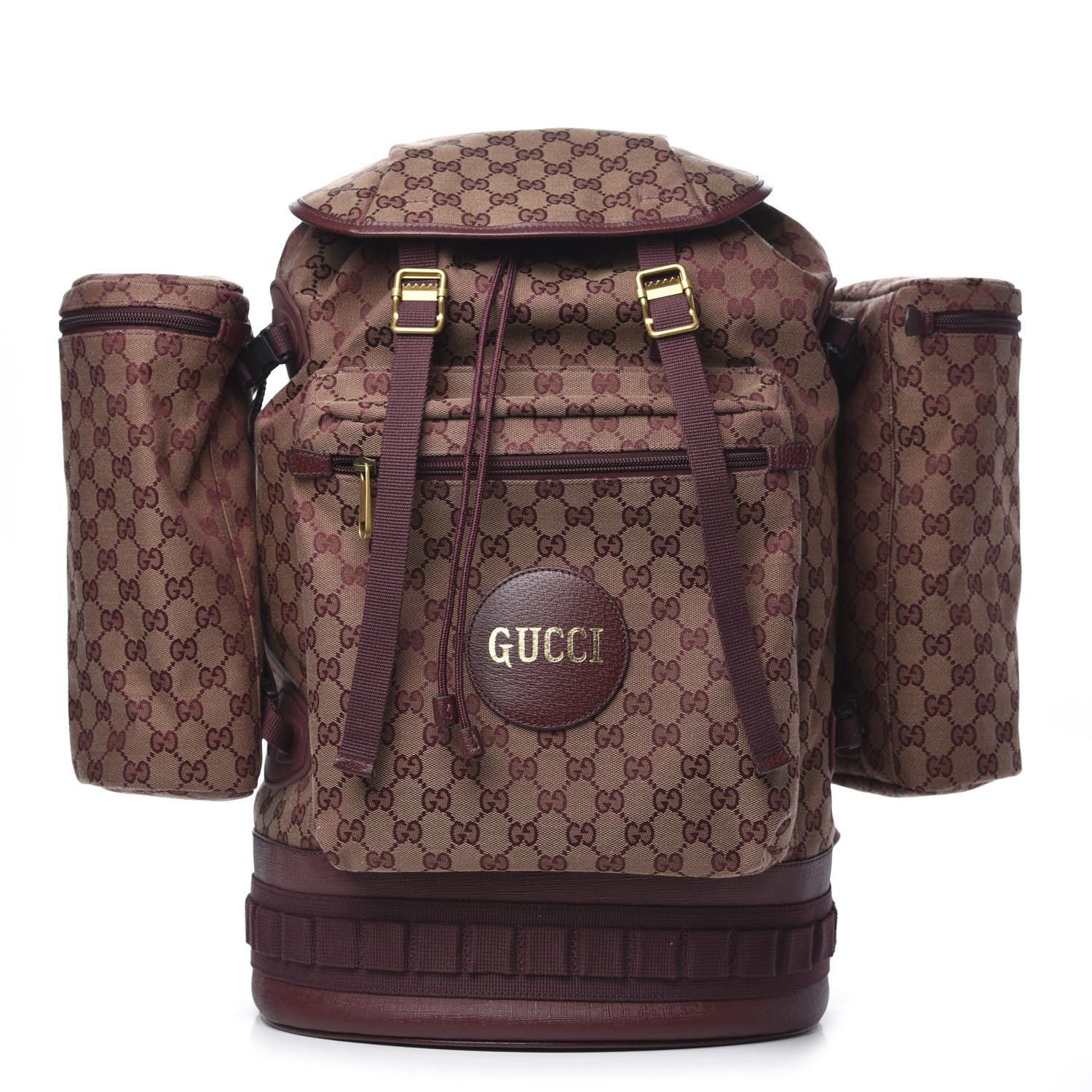 Gucci GG Monogram Script Logo Large Double Pocket Backpack Sahara Rubino Bordeaux 1 of 10