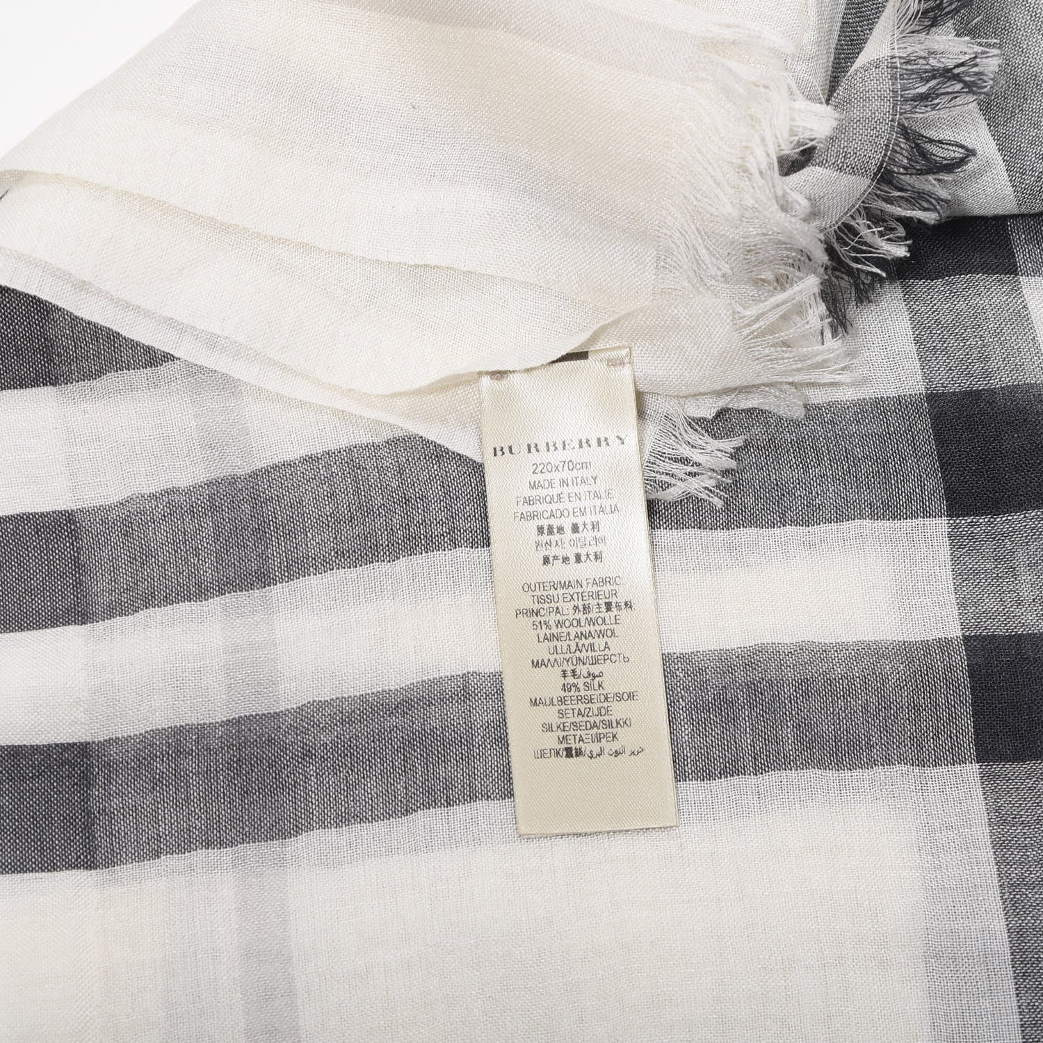 Burberry Wool Silk Gauze Giant Check Lightweight Scarf Natural White 2 of 4
