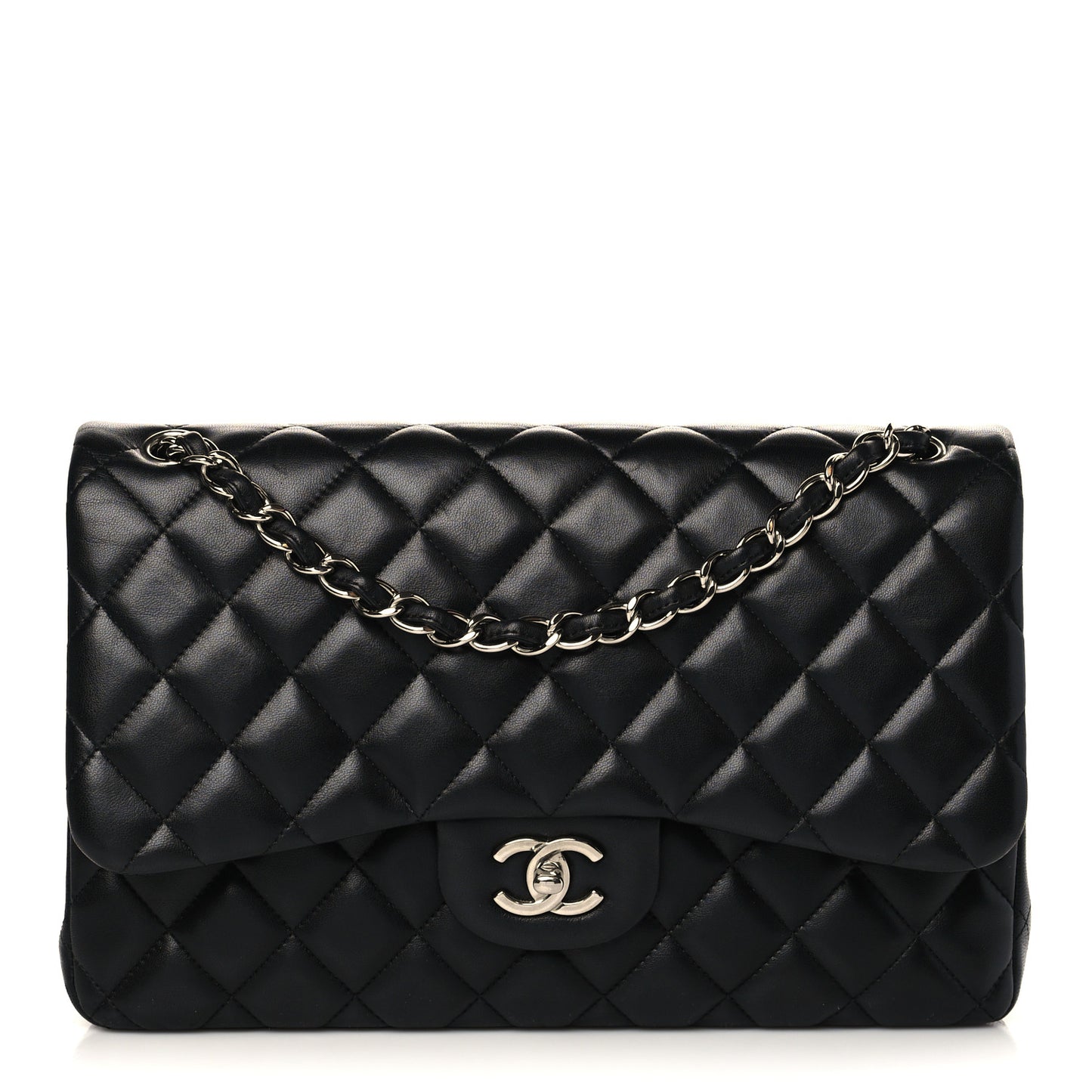 Lambskin Quilted Jumbo Double Flap Black