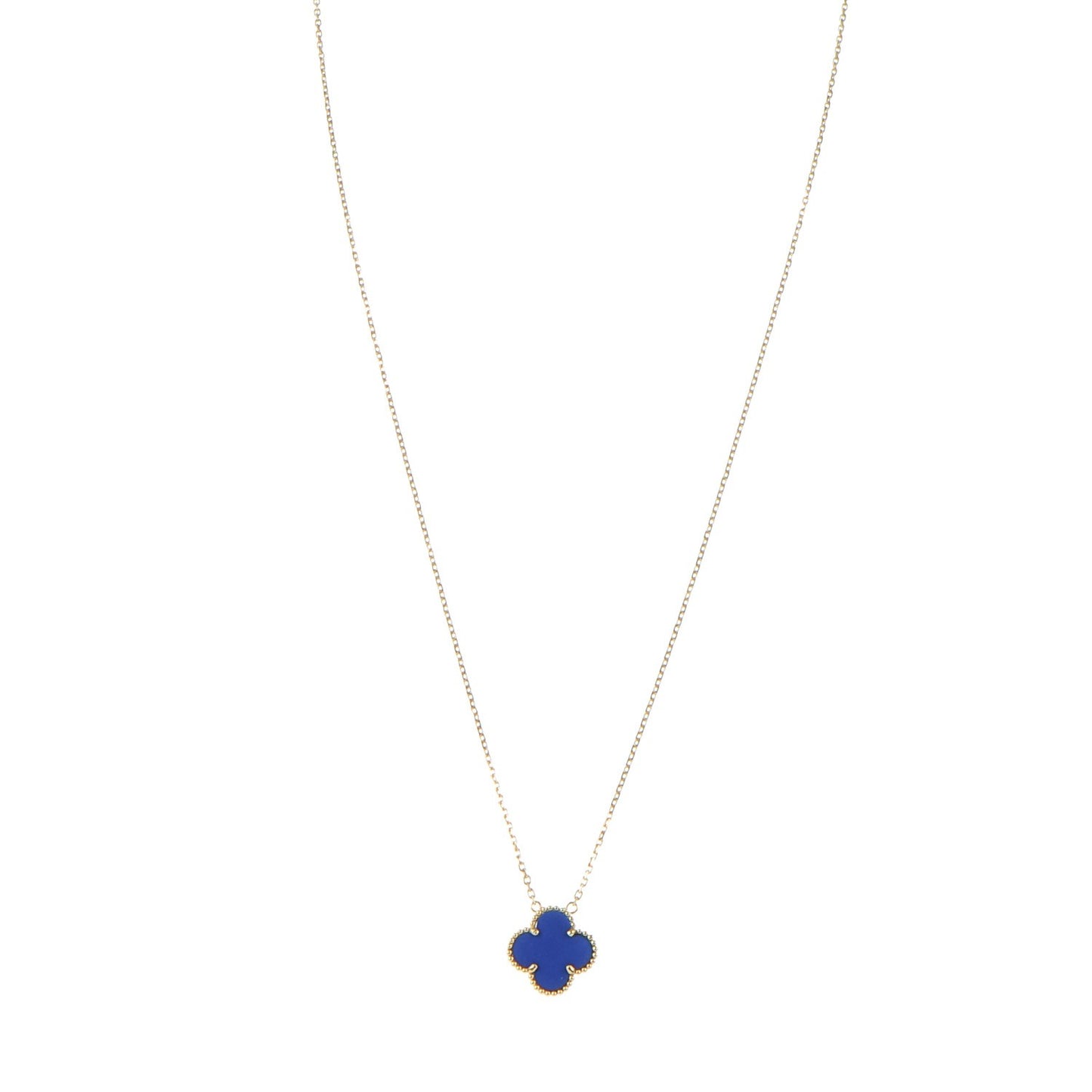 18K Yellow Gold Blue Sevres Porcelain Vintage Alhambra Pendant Necklace