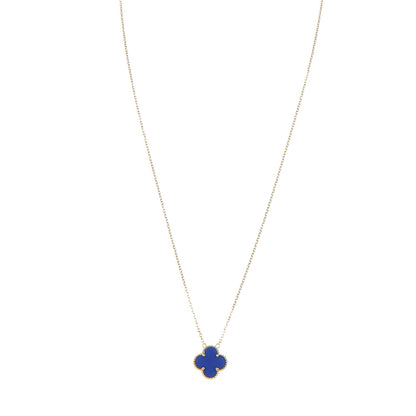 Van Cleef & Arpels 18K Yellow Gold Blue Sevres Porcelain Vintage Alhambra Pendant Necklace 1 of 7