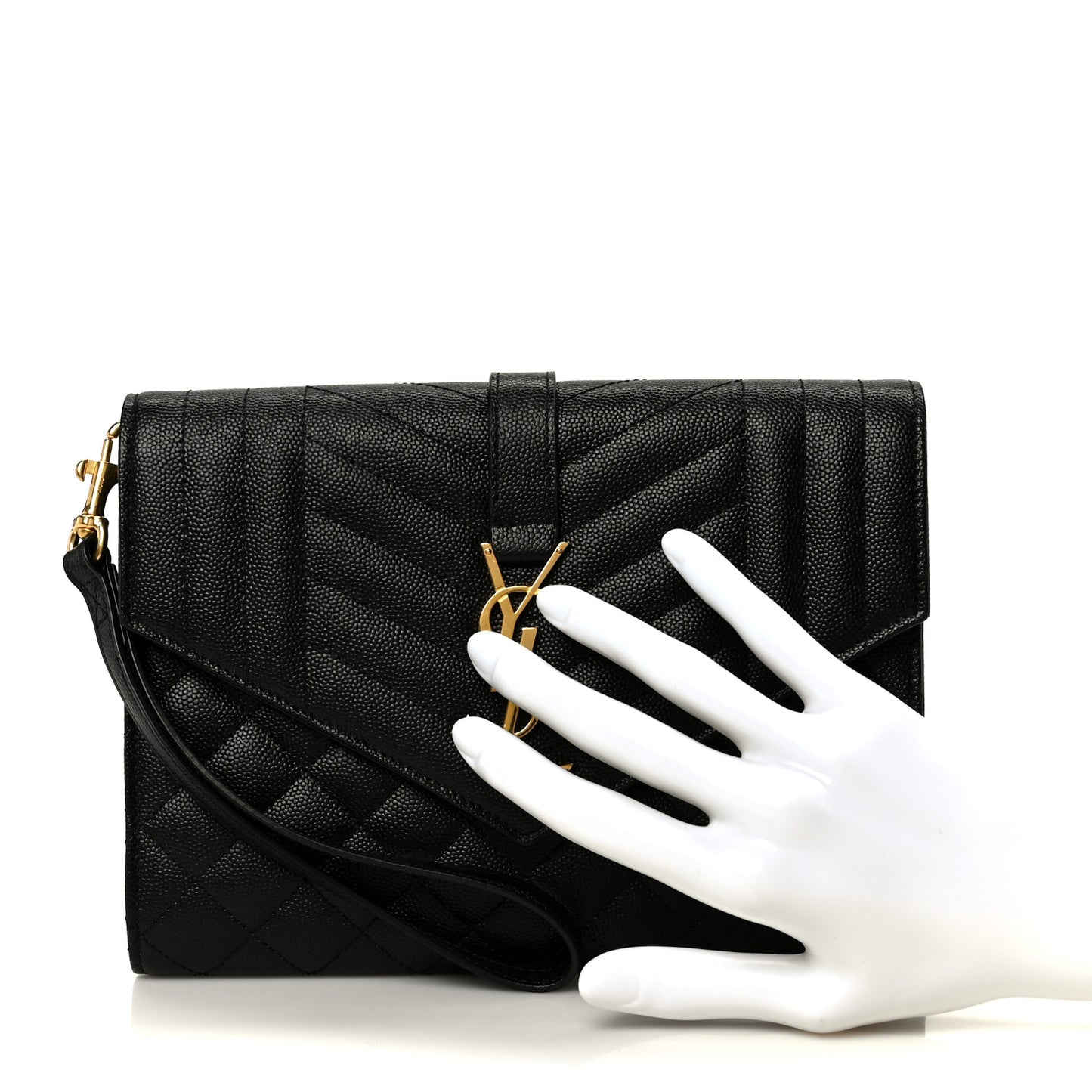 Grain De Poudre Textured Mixed Matelasse Triquilt Monogram Clutch Black