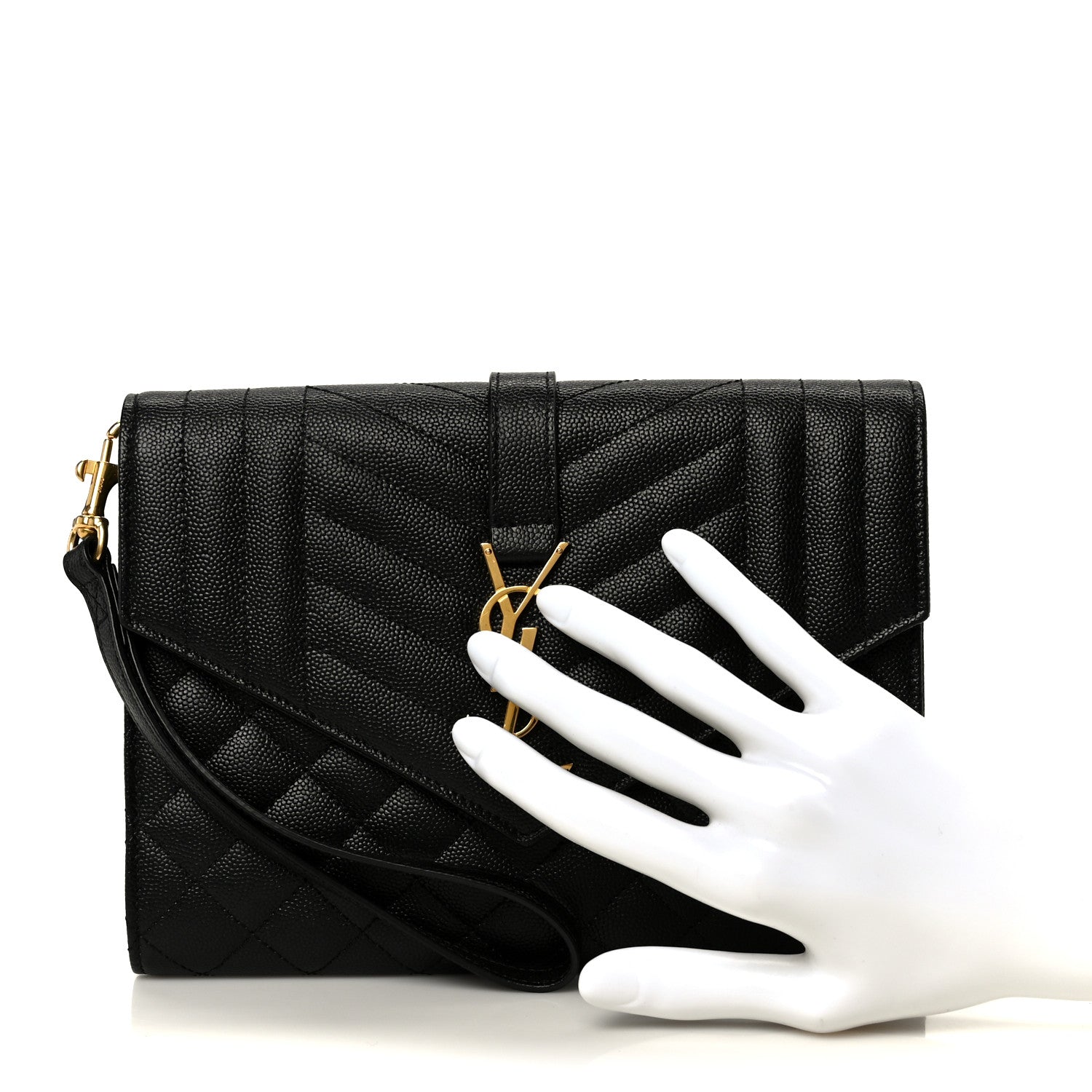 Saint Laurent Grain De Poudre Textured Mixed Matelasse Triquilt Monogram Clutch Black 2 of 9