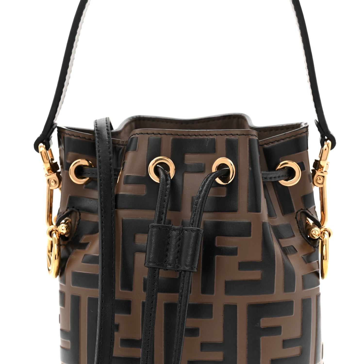 Fendi Vitello Liberty F is Fendi Bi-Color FF 1974 Embossed Mini Mon Tresor Bucket Bag Maya Black 15 of 19