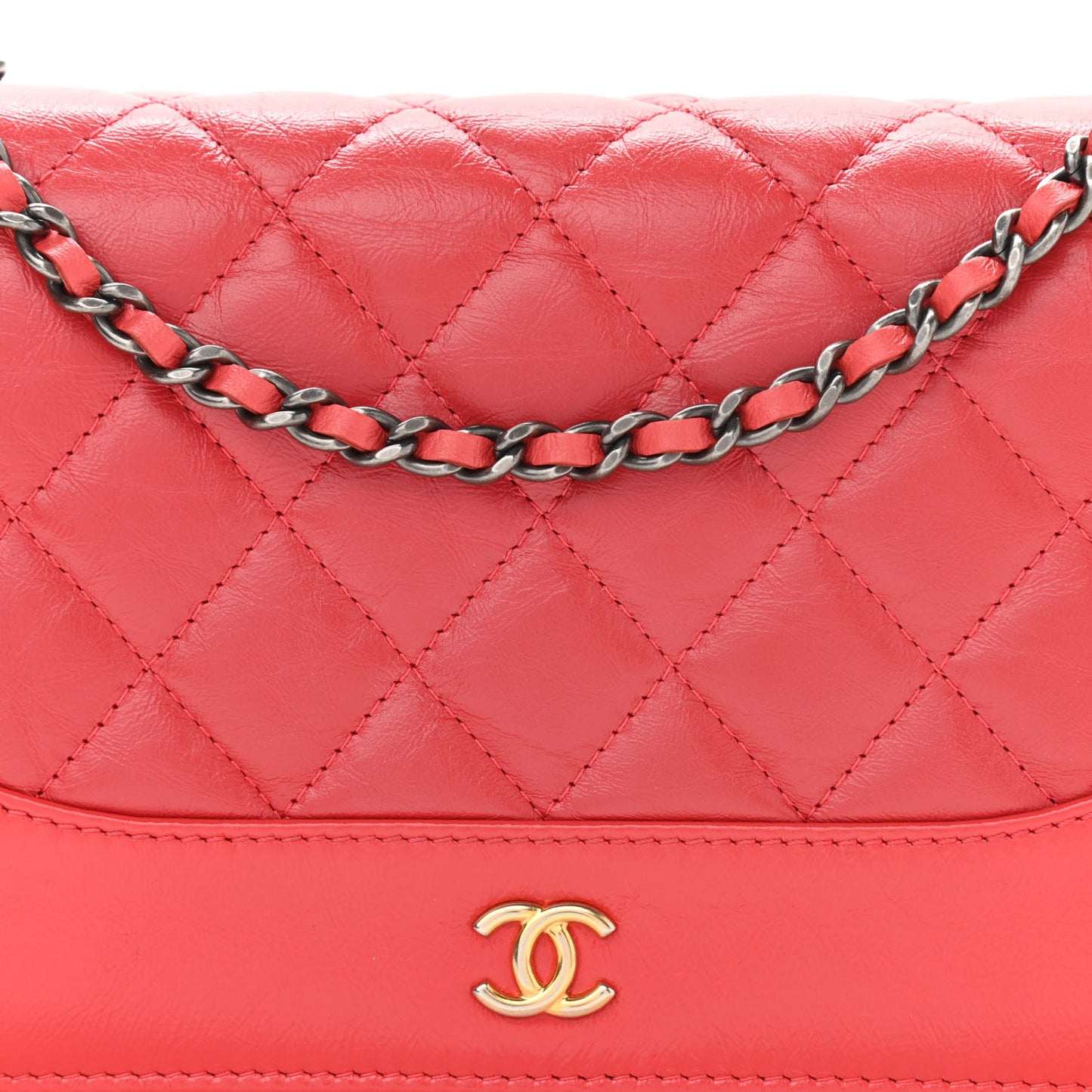 Patent Goatskin Quilted Gabrielle Wallet On Chain WOC Orange