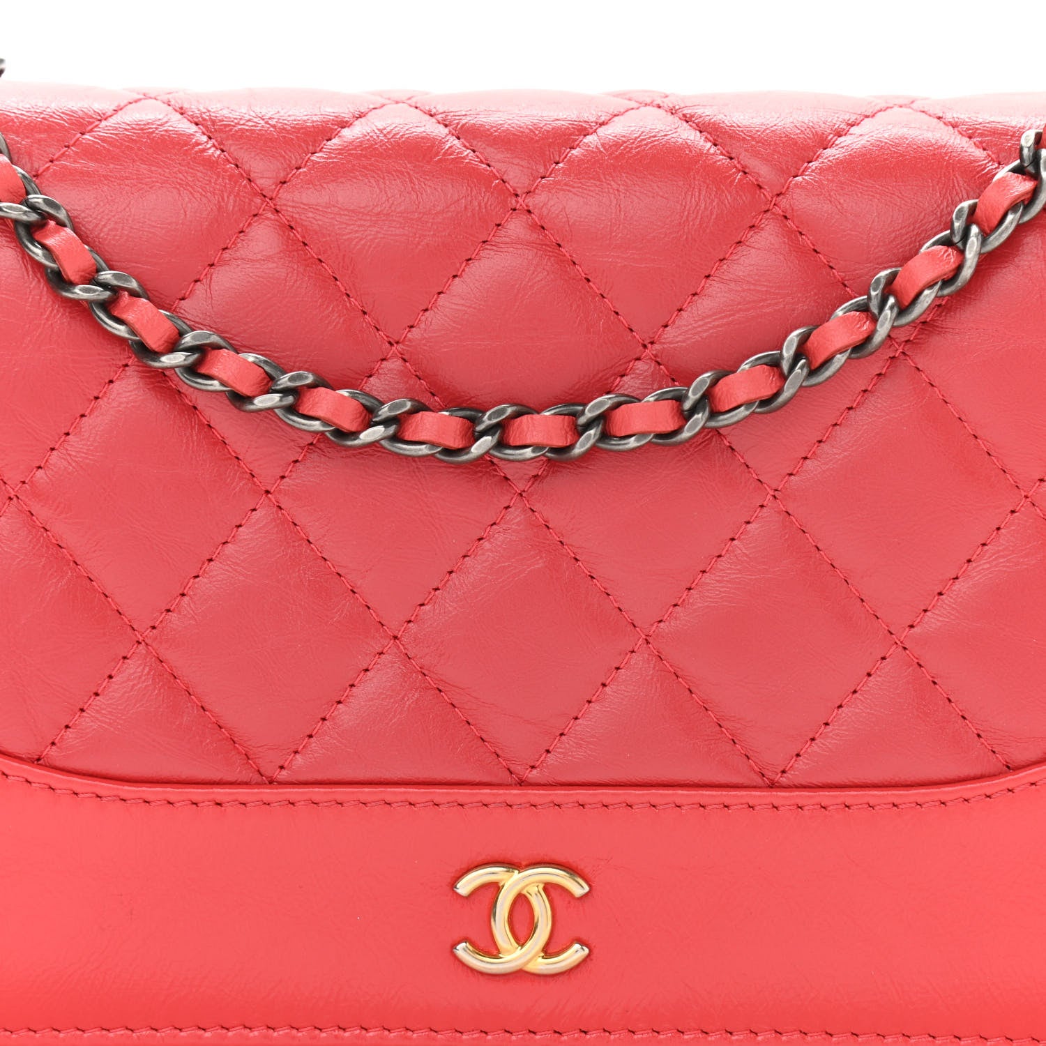 Chanel Patent Goatskin Quilted Gabrielle Wallet On Chain WOC Orange 13 of 13