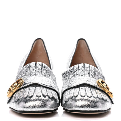 Gucci Galassia GG Marmont Fringe 50mm Loafer Pumps 37 Argento 2 of 9
