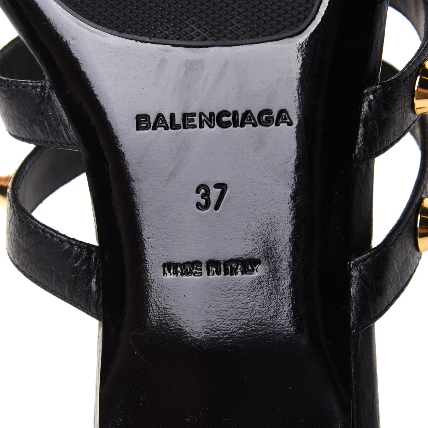 Agneau Lambskin Giant Gold Hardware Flat Sandals 37 Black