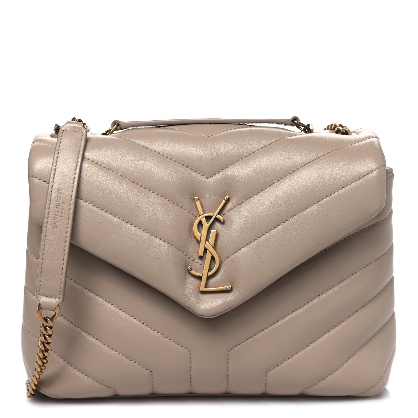 Calfskin Y Quilted Monogram Small Loulou Chain Satchel Dark Beige