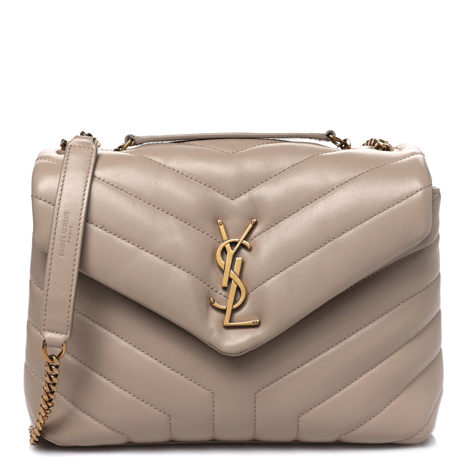 Saint Laurent Calfskin Y Quilted Monogram Small Loulou Chain Satchel Dark Beige 1 of 14