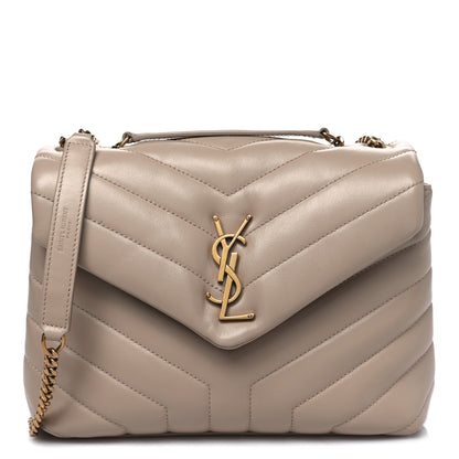 Saint Laurent Calfskin Y Quilted Monogram Small Loulou Chain Satchel Dark Beige 1 of 14