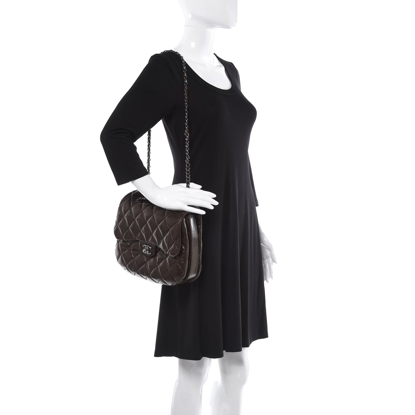 Lambskin Quilted 3 Large Flap Brown