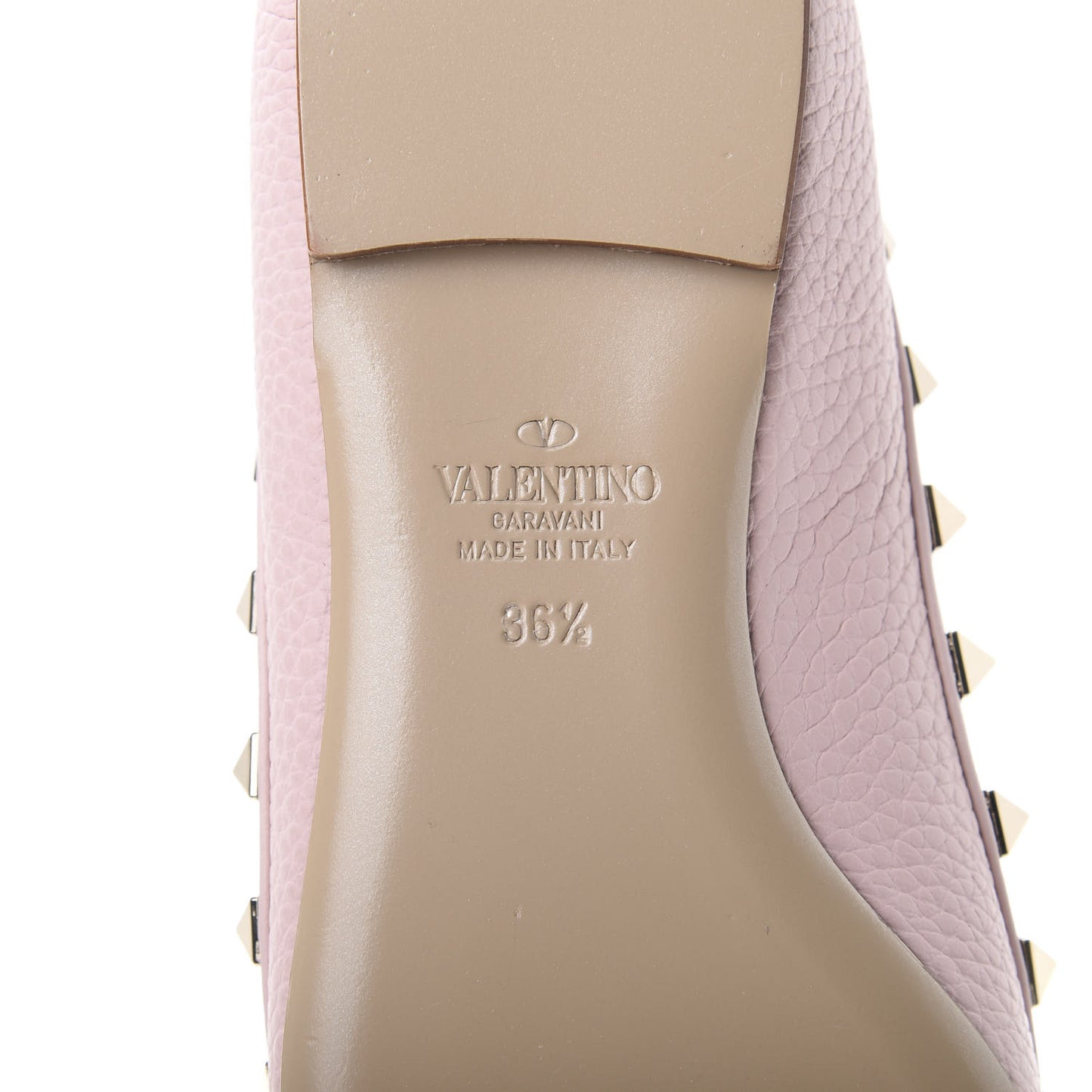 Pebbled Calfskin Rockstud Ballerina Flats 36.5 Water Rose