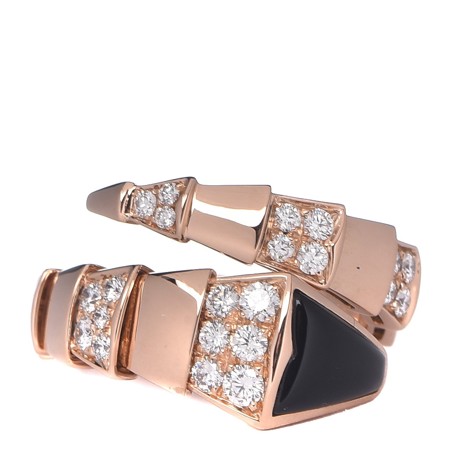 Bulgari 18K Rose Gold Diamond Black Onyx Serpenti Ring L 473486 ...