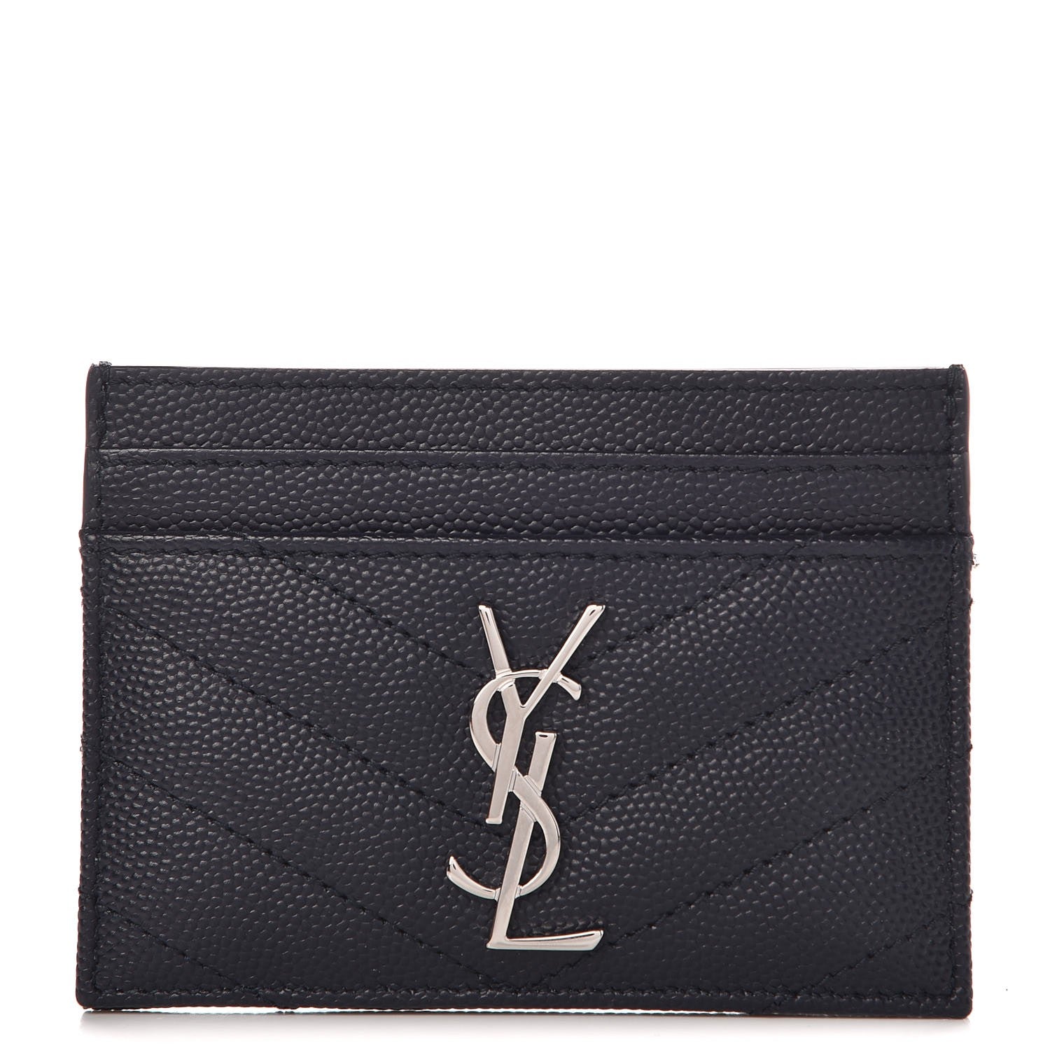 Saint Laurent Grain De Poudre Matelasse Monogram Chevron Credit Card Case Deep Marine 1 of 8