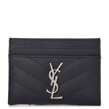 Saint Laurent Grain De Poudre Matelasse Monogram Chevron Credit Card Case Deep Marine 1 of 8