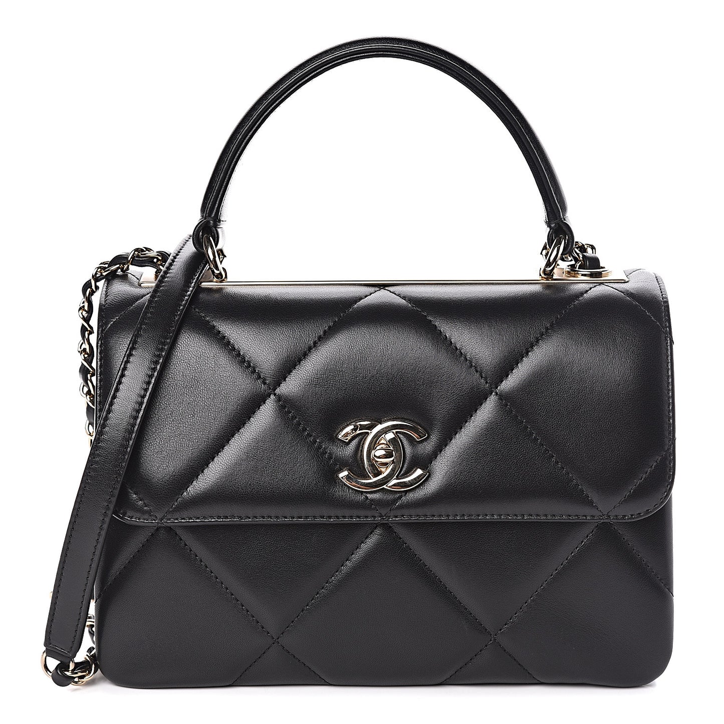 Lambskin Quilted Small Trendy CC Dual Handle Flap Bag Black
