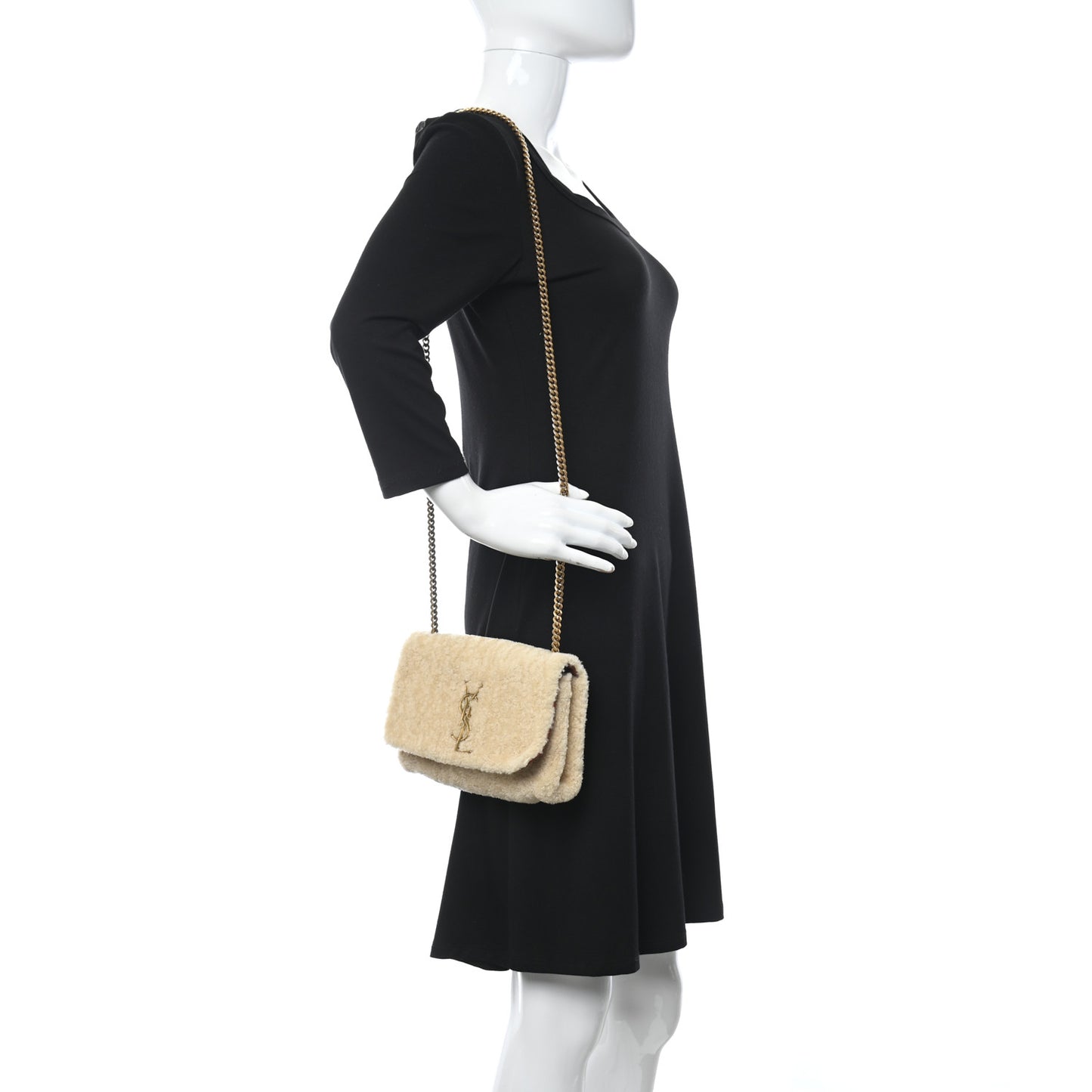 Shearling Small Monogram Kate Satchel Beige
