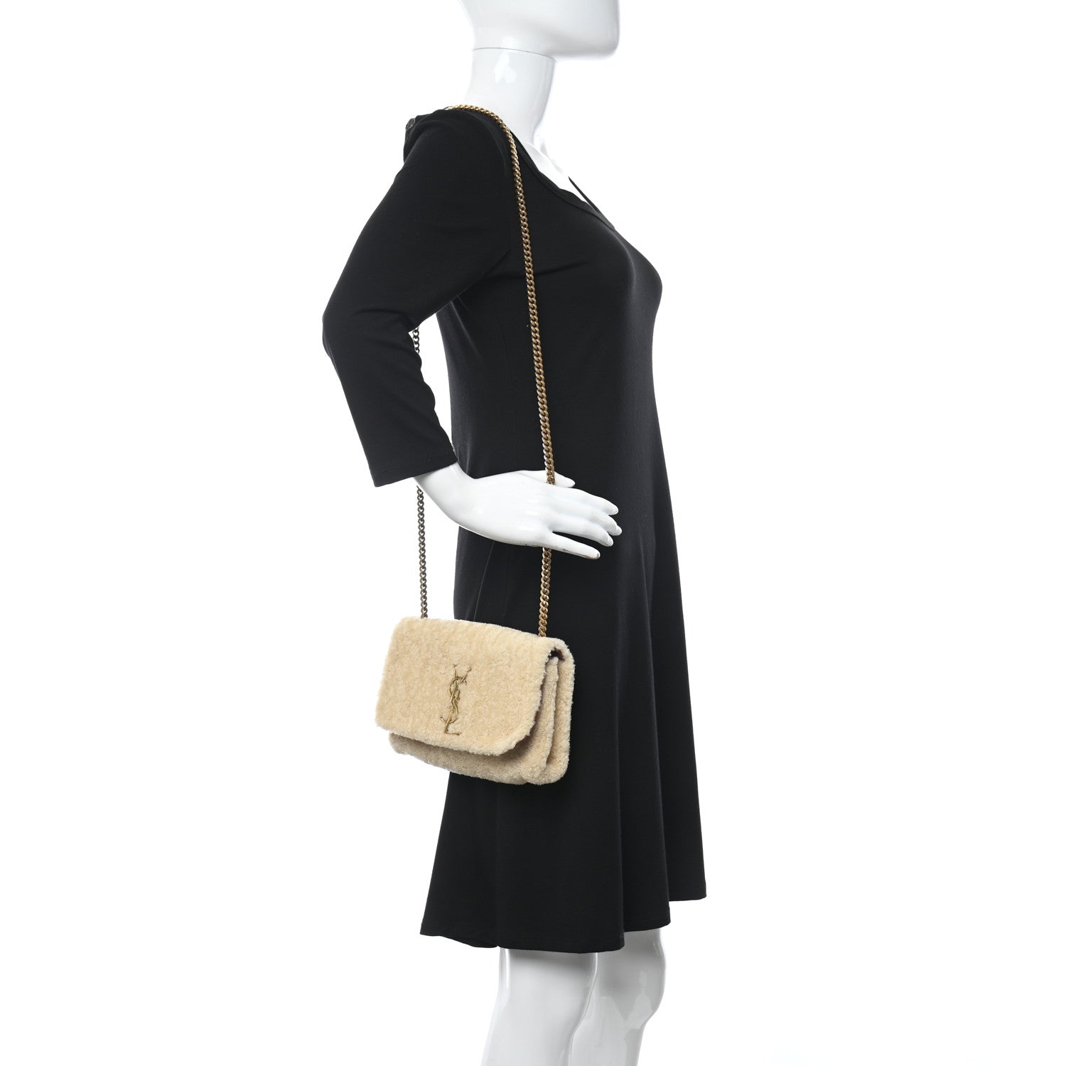 Saint Laurent Shearling Small Monogram Kate Satchel Beige 2 of 16