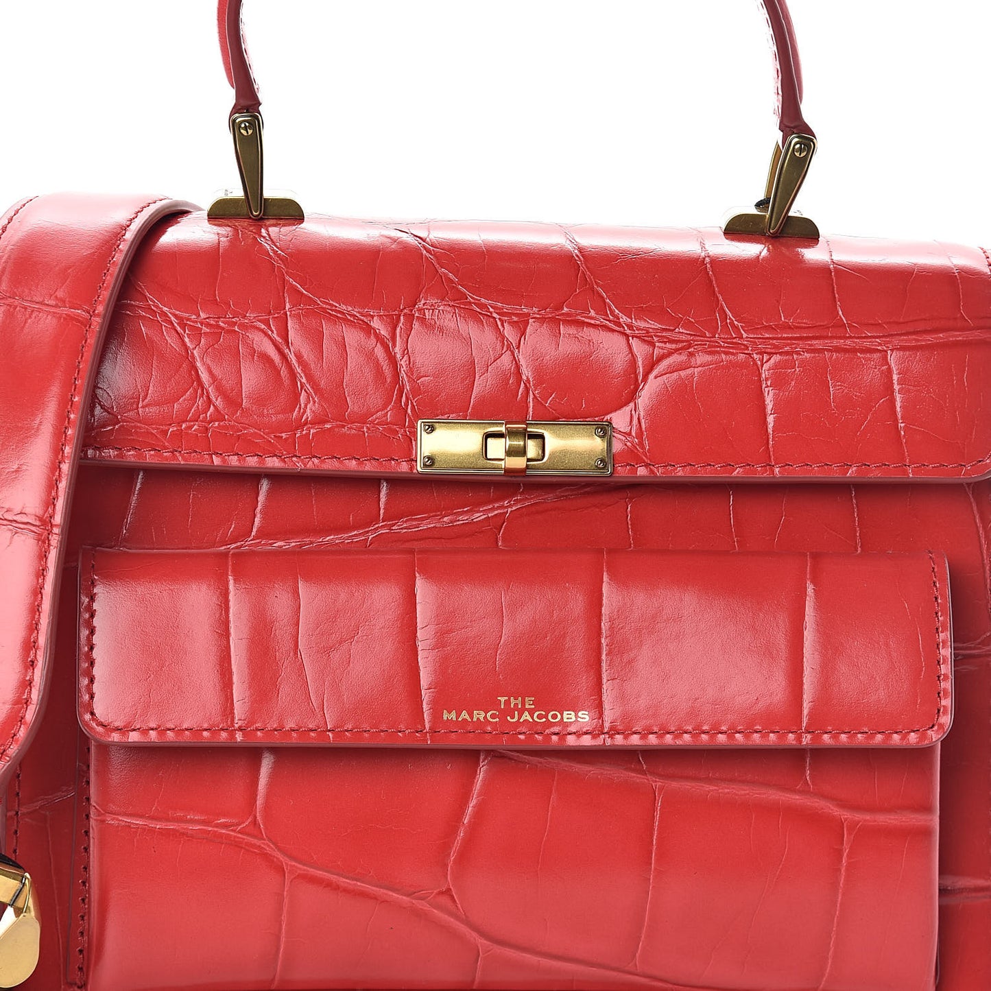 Calfskin Crocodile Embossed Uptown Shoulder Bag Flame