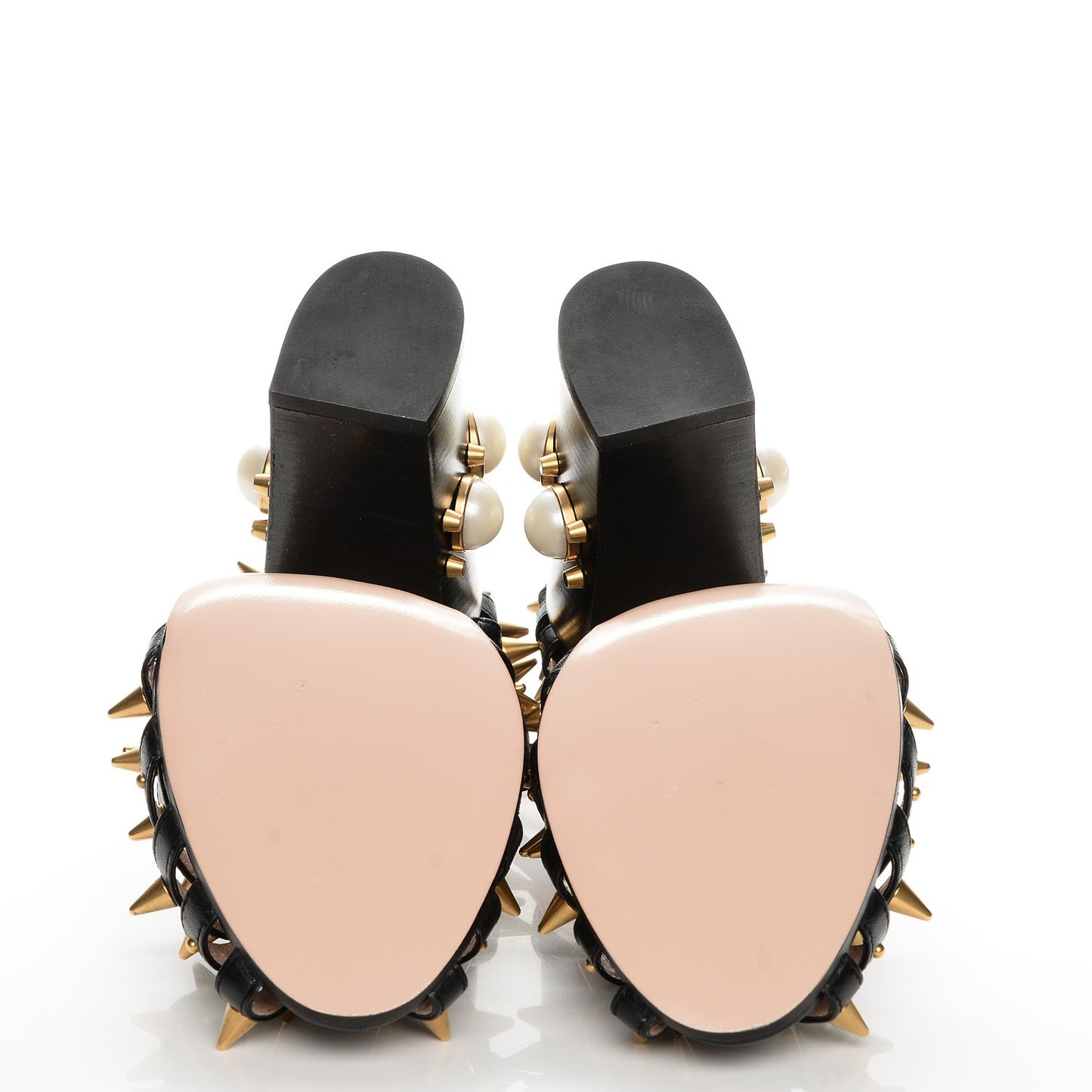 Kid Leather Studded Kendall Sandals 40.5 Black Gold