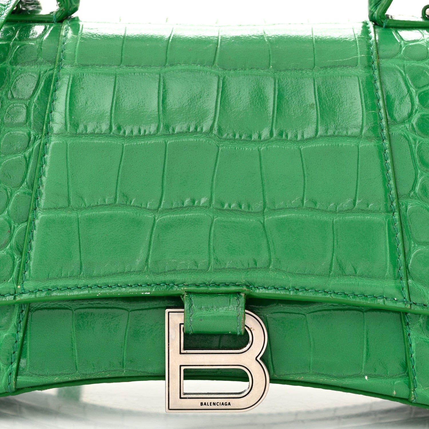 Balenciaga Shiny Calfskin Crocodile Embossed Small Hourglass Top Handle Bag Leaf Green 9 of 20