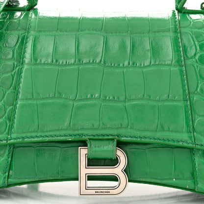 Balenciaga Shiny Calfskin Crocodile Embossed Small Hourglass Top Handle Bag Leaf Green 9 of 20