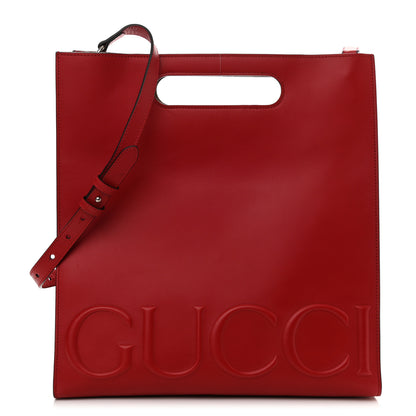 Gucci Calfskin Embossed Medium XL Tote Red 1 of 6