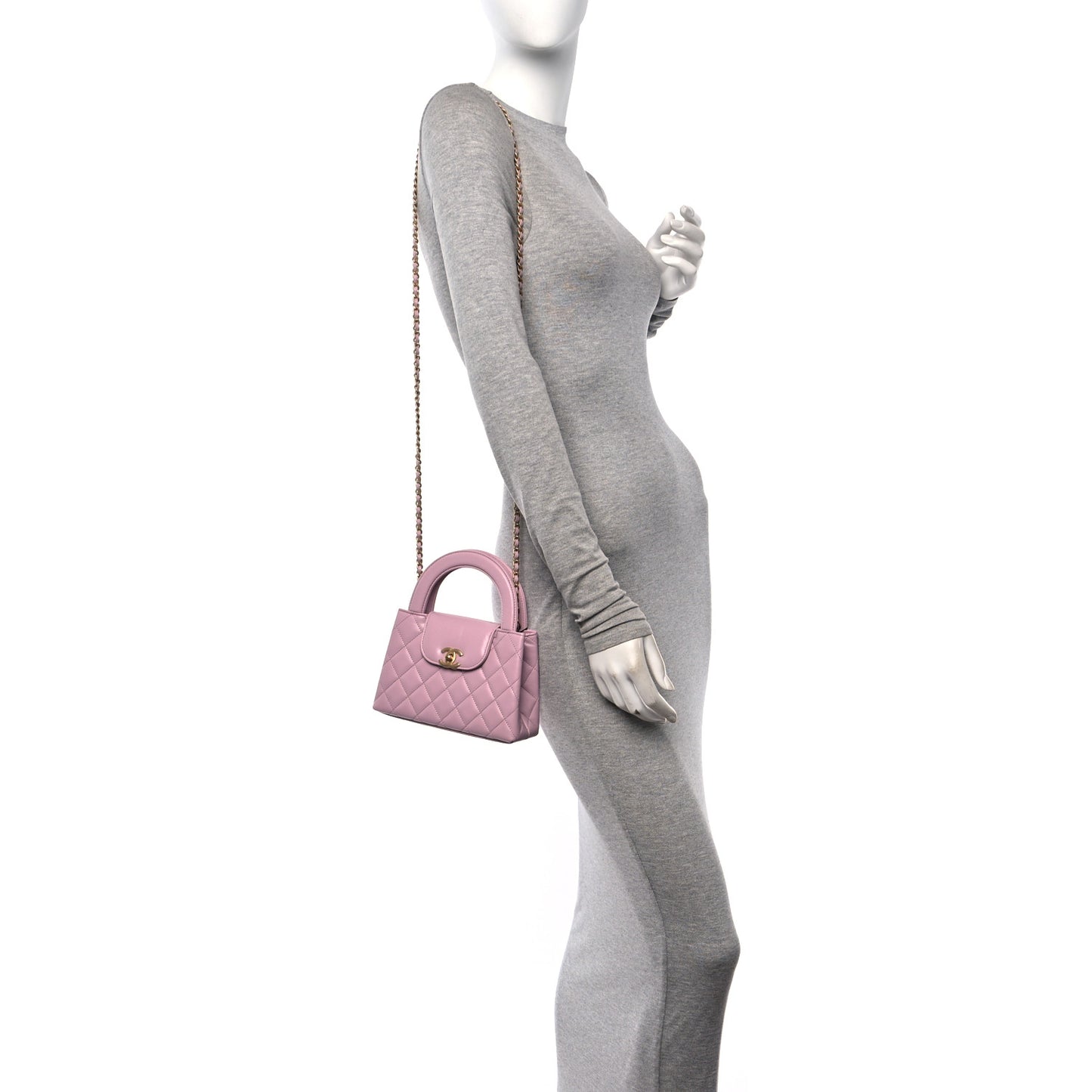 Shiny Aged Calfskin Quilted Nano Kelly Shopper Pink