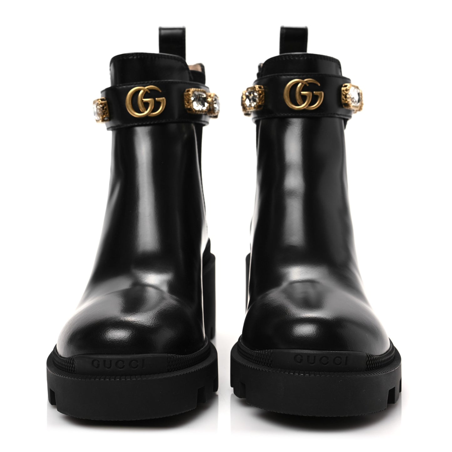 Calfskin Crystal GG Trip Chelsea Ankle Boots 35 Black