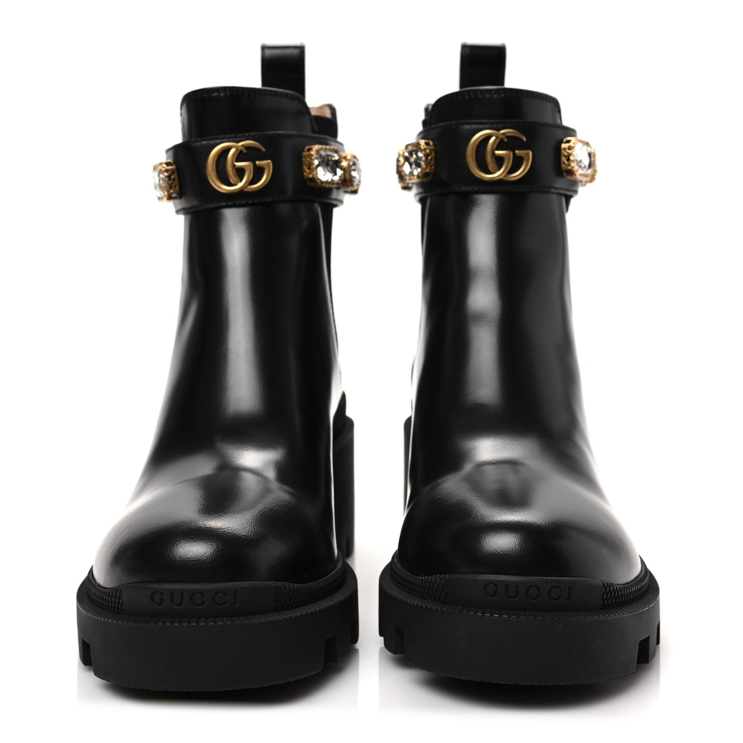 Gucci Calfskin Crystal GG Trip Chelsea Ankle Boots 35 Black 2 of 9